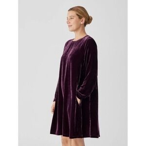 Eileen Fisher Velvet Dress NEW Silk Blend XS Long Sleeve Purple $348 SOLD OUT